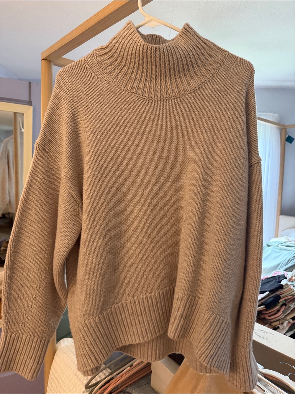 COS Ribbed Funnelneck Sweater in neutral Nili Lotan dupe
